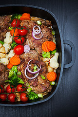 Image showing Baked pork meat with vegetable