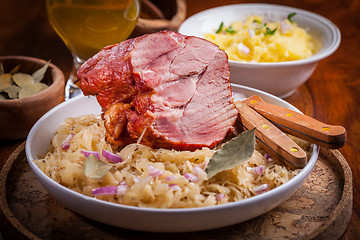 Image showing Smoked pork with cabbage