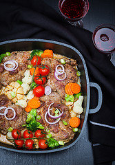 Image showing Baked pork meat with vegetable