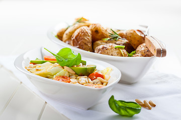 Image showing Cabbage salad with avocado and oven potatoes 