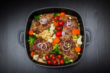 Image showing Baked pork meat with vegetable