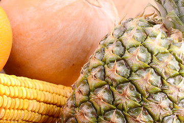 Image showing fresh pineapple with corn and pumpkin