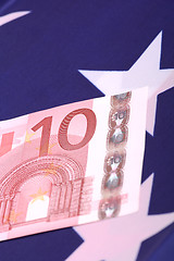 Image showing european money on american flag