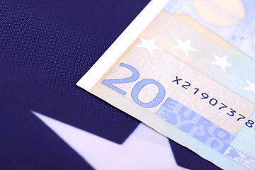 Image showing european money on american flag