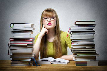 Image showing Famale Student with many books