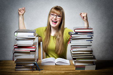 Image showing happy student woman with books