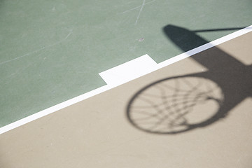 Image showing Shadow of Basketball Hoop and Net Against Court