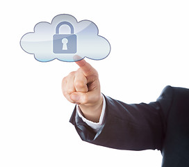 Image showing Arm In Suit Pointing At Secured Lock In Cloud Icon