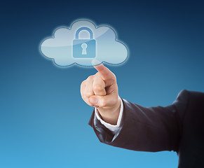 Image showing Finger Touching a Cloud Icon Containing A Lock