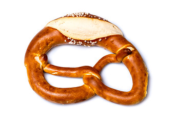 Image showing Fresh German pretzel  (Bretzel or Bretze) on white 