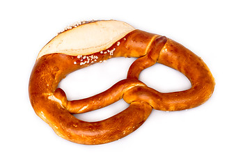 Image showing Fresh German pretzel  (Bretzel or Bretze) on white 