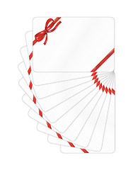 Image showing set of gift cards with red ribbon and bow