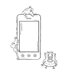 Image showing sketch of the smartphone and viruses