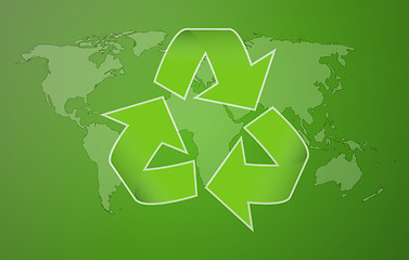 Image showing green worldmap with symbol of recycling