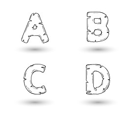 Image showing sketch jagged alphabet letters, A, B, C, D