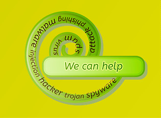 Image showing green spiral label with we can help