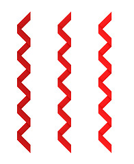 Image showing three different red twisted ribbons on white background