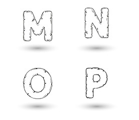 Image showing sketch jagged alphabet letters, M, N, O, P