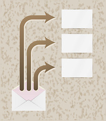 Image showing envelope and three arrows with blank papers