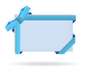 Image showing blue gift card with dotted ribbon, dotted bow and shadow on whit