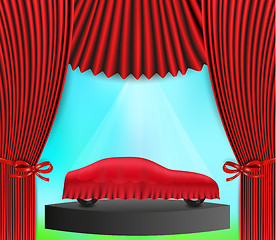 Image showing hidden car and red curtain