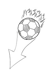 Image showing sketch of the flying football ball with flames and arrow