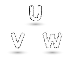 Image showing sketch jagged alphabet letters, U, V, W