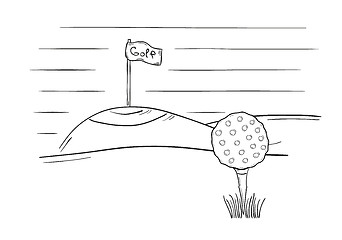 Image showing sketch of the golf ball and flag