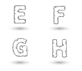 Image showing sketch jagged alphabet letters, E, F, G, H