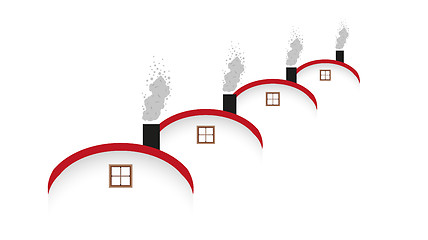 Image showing houses and rounded roof and smoking chimney