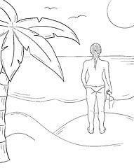 Image showing sketch of the girl in swimsuit on the sunny beach