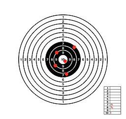 Image showing black and white target with red holes