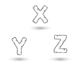 Image showing sketch jagged alphabet letters, X, Y, Z