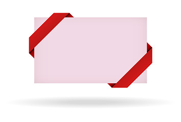 Image showing red gift card with ribbon and shadow on white background