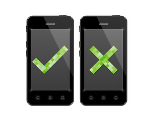 Image showing smartphones with check and cross symbol