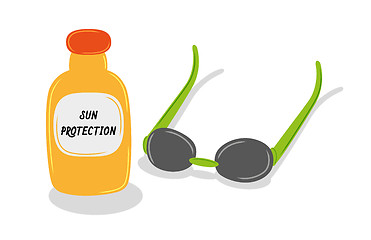 Image showing sun oil and sun glasses