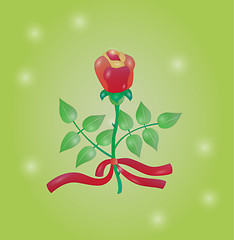 Image showing red rose with ribbon