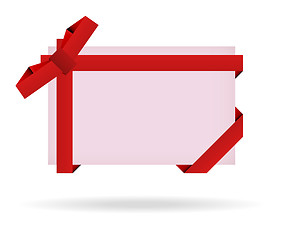 Image showing red gift card with ribbon, bow and shadow on white background