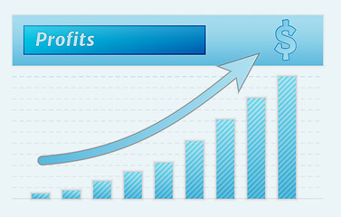 Image showing green lined graph with arrow representing growing profits
