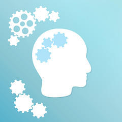 Image showing blue background with cogwheel and head