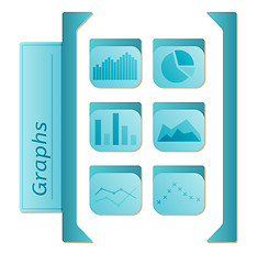 Image showing graphs icons with six types of graphs in blue color on white bac