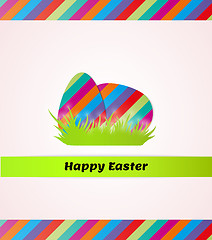 Image showing happy easter with striped eggs in grass