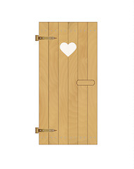 Image showing wooden door of the latrine with heart on white background