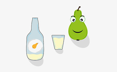 Image showing pear, short glass and bottle