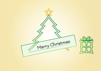 Image showing Christmas card with tree, star and gift