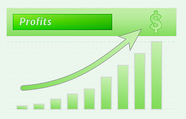 Image showing green lined graph with arrow representing growing profits