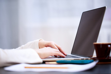 Image showing Close-up shot typing on the laptop keyboard