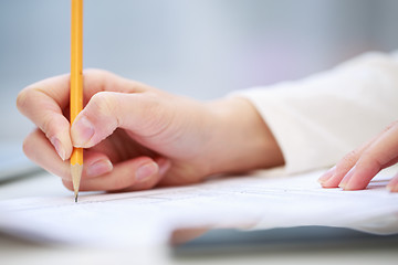 Image showing Female hand writing, close up