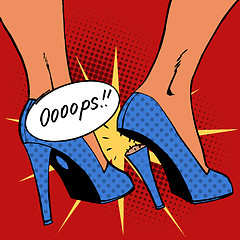 Image showing oops broke heel woman nasty surprise pop art comics retro style 