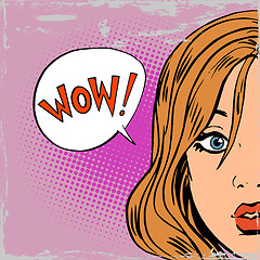 Image showing wow surprise girls pop art comics retro style Halftone old paper